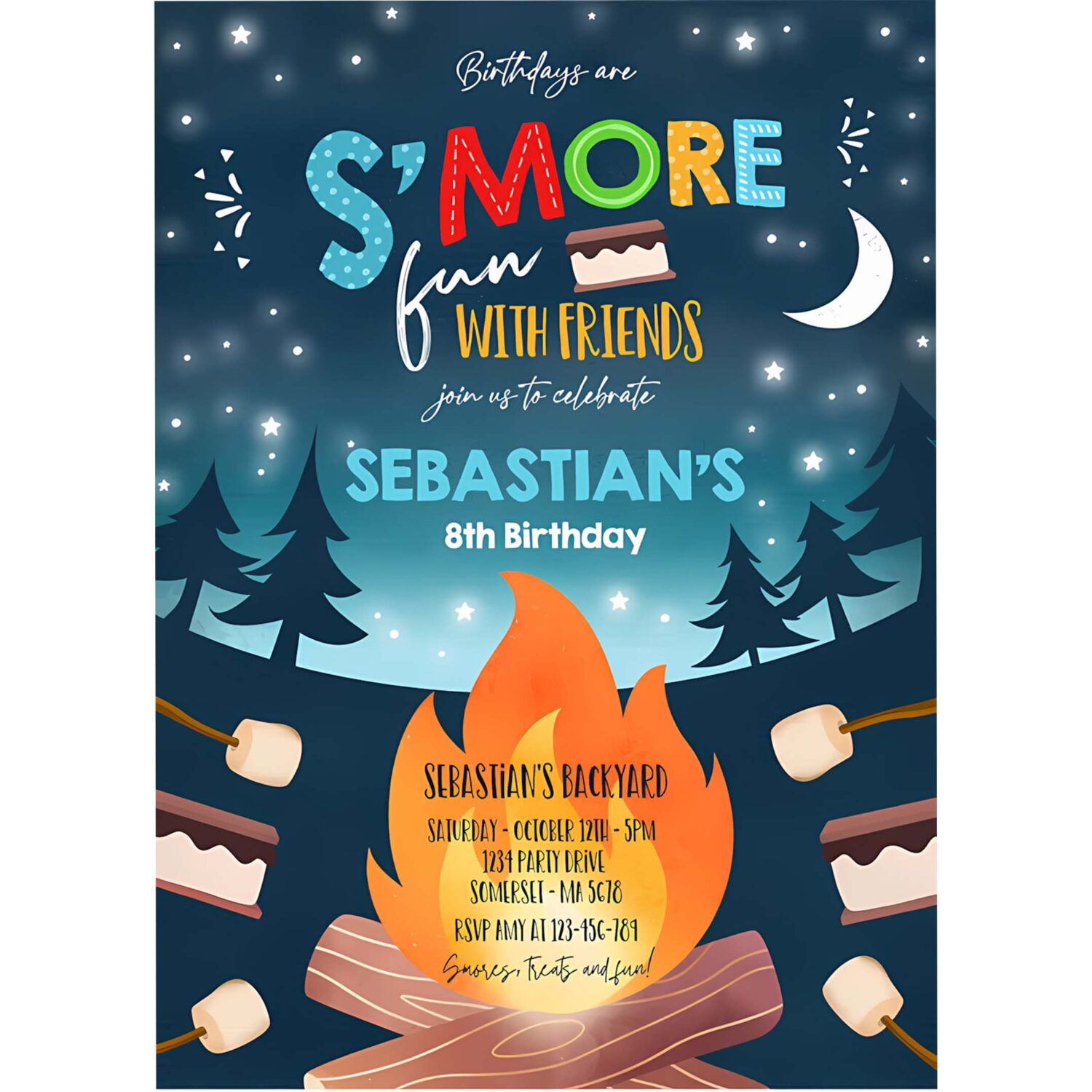 Editable smores birthday invitation smores bonfire birthday invite backyard camping smores fun together bonfire party 4