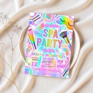 Editable spa makeup birthday invitation neon glow spa party invitation glitz and glam makeup neon glow birthday party instant download tr9 1