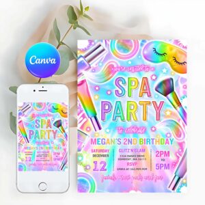 Glitz And Glam Invitation, Spa Makeup Birthday Invitation Neon Glow Spa Party Invitation Glitz and Glam Makeup Neon Glow Birthday Party
