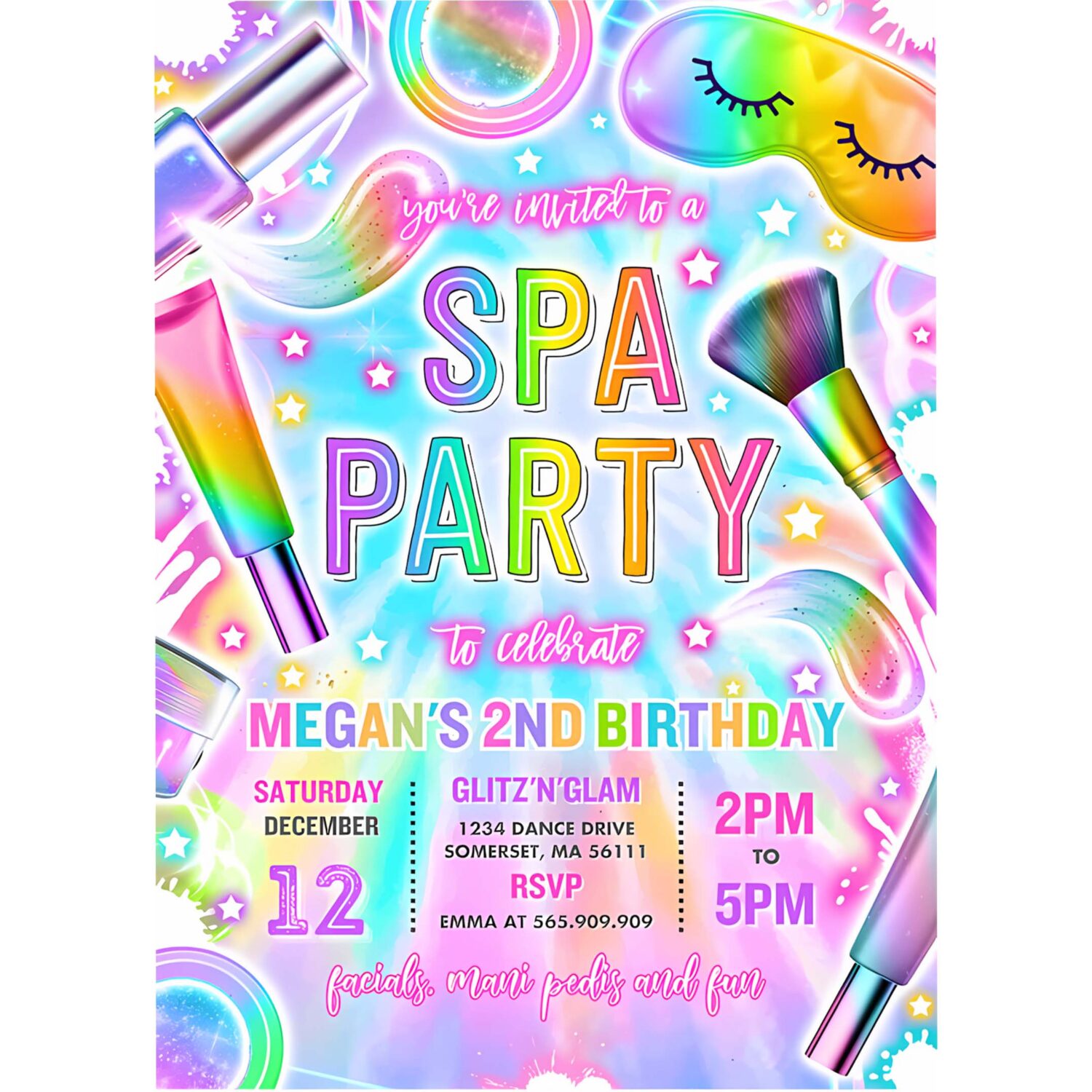 Editable spa makeup birthday invitation neon glow spa party invitation glitz and glam makeup neon glow birthday party instant download tr9 4
