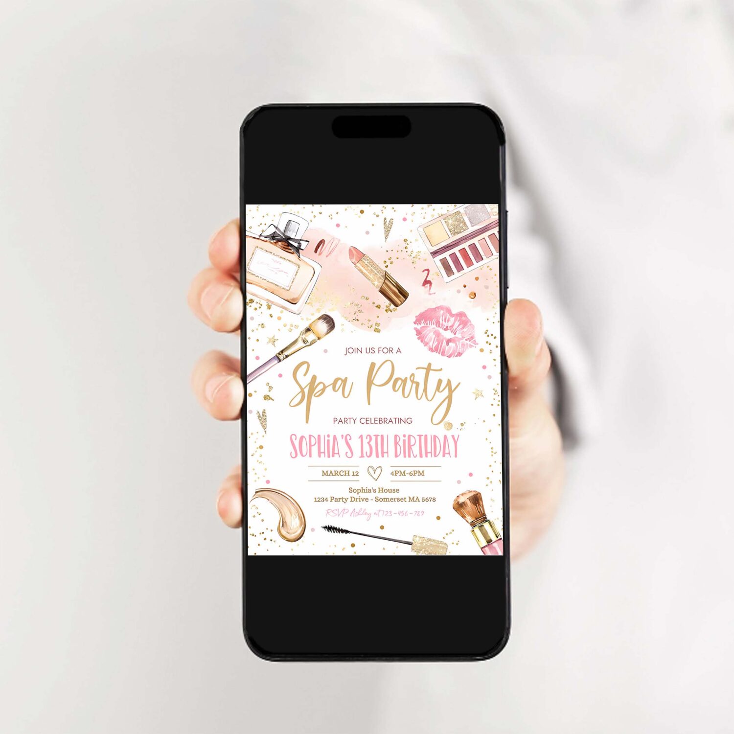 Editable spa makeup birthday party invitation glam party invitation girl blush pink and gold spa party tween party instant download ks 2