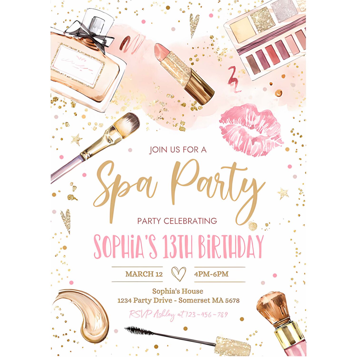 Editable spa makeup birthday party invitation glam party invitation girl blush pink and gold spa party tween party instant download ks 4