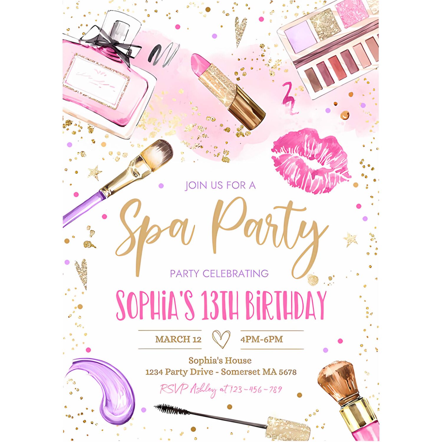 Editable spa makeup birthday party invitation glam party invitation girl pink and gold glam spa party tween party instant download ks 4