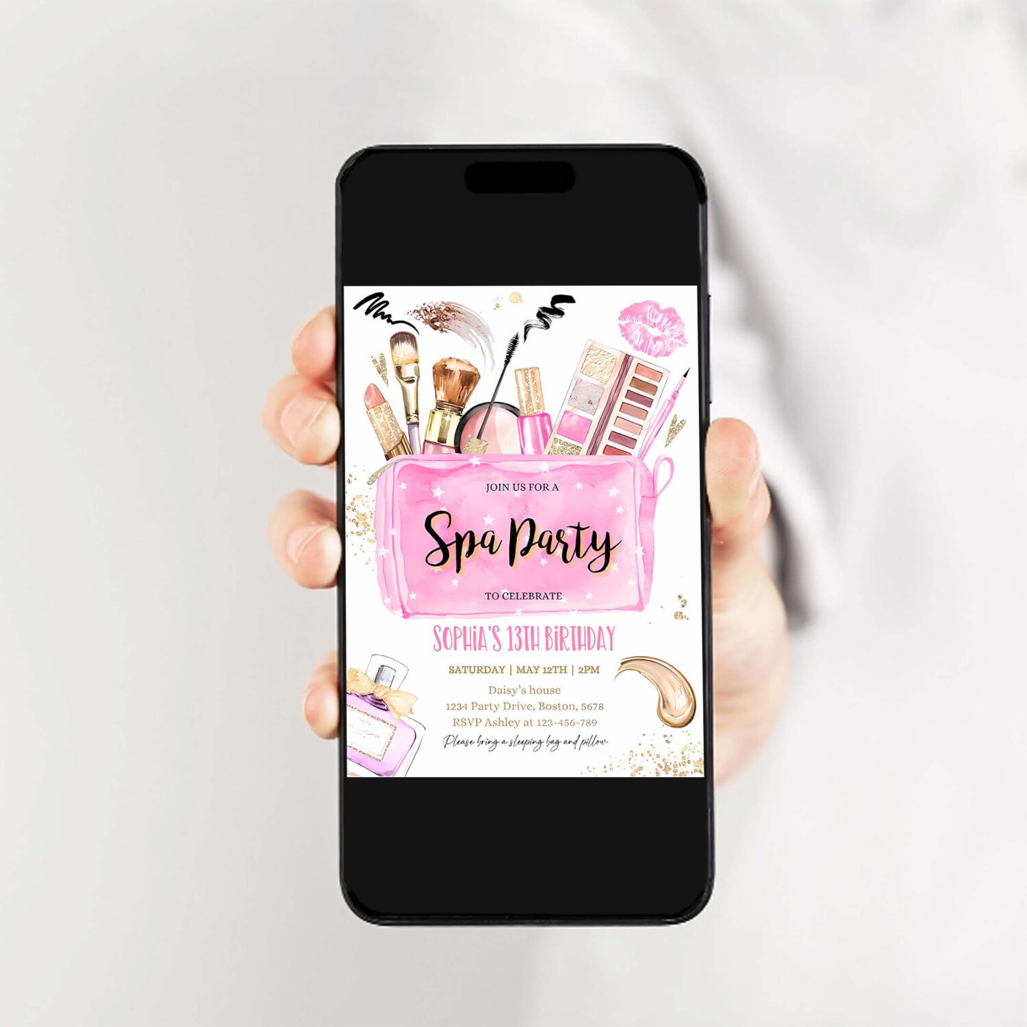 Editable spa makeup birthday party invitation glam party invitation girl pink and gold tween teen spa birthday party 2