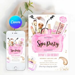 Spa Party Invitation, Spa Makeup Birthday Party Invitation