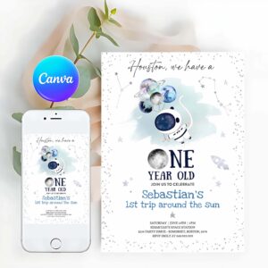 Outer Space Invitation, Space 1st Birthday, Birthday Invitation
