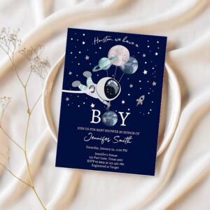 Editable space astronaut baby shower invitation galaxy houston its a boy blue planets moon countdown template instant download corjl 0366 1