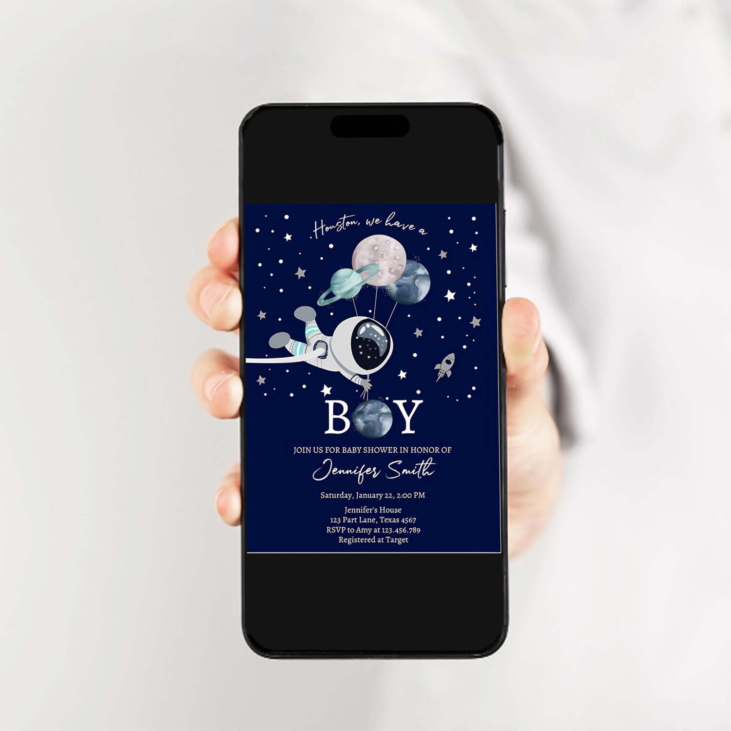 Editable space astronaut baby shower invitation galaxy houston its a boy blue planets moon countdown template instant download corjl 0366 2