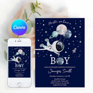 Outer Space Invitation, Space Astronaut Baby Shower Invitation