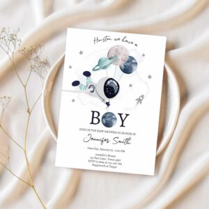 Editable space astronaut baby shower invitations galaxy houston its a boy blue planets moon countdown template instant download corjl 0366 1