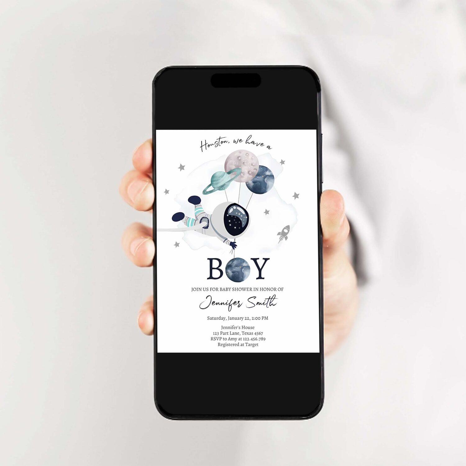 Editable space astronaut baby shower invitations galaxy houston its a boy blue planets moon countdown template instant download corjl 0366 2