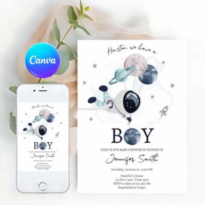 It's a Boy Blue Planets Moon Invitation