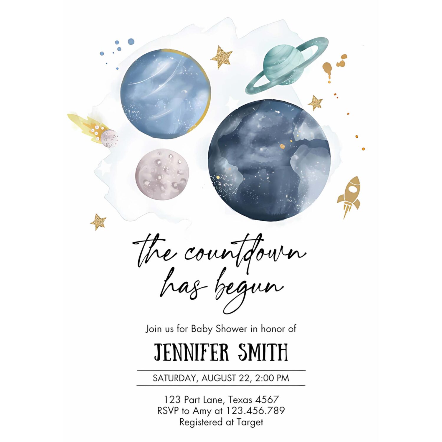 Editable space baby shower invitation galaxy outer space its a boy blue planets moon countdown invite 4