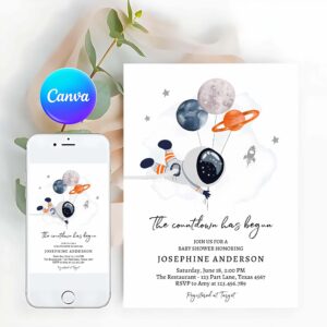 Outer Space Invitation, Galaxy Outer Space It's a Boy Gold Planets Moon Countdown Invitation