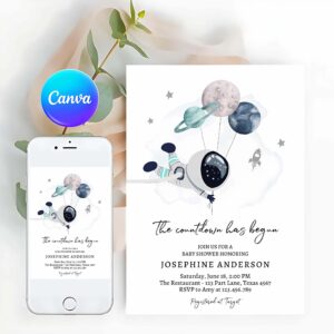 Outer Space Invitation, Space Baby Shower Invitations Galaxy Outer Space It's a Boy Blue Planets Moon Countdown Invitation