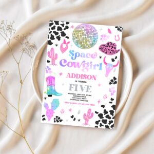 Editable space cowgirl birthday party invitation cosmic space cowgirl disco birthday party nashville rodeo any age party instant download ul 1