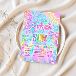 Editable splash in the sun pool birthday party invitation glow neon tie dye summer waterslide waterpark pool party instant download y3 1