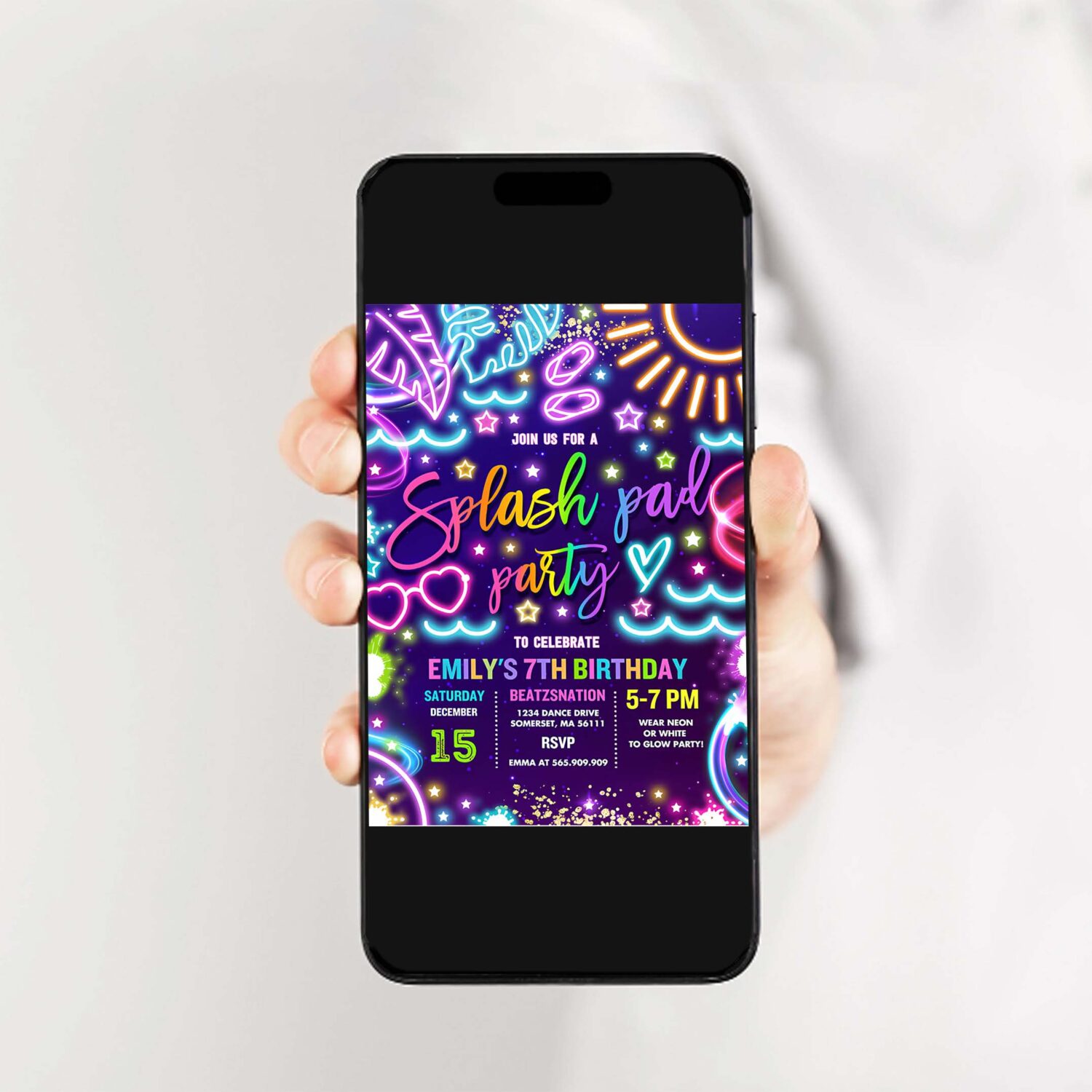 Editable splash pad birthday party invitation glow neon splash pad summer water slide splish splash pool birthday party instant download tx 2