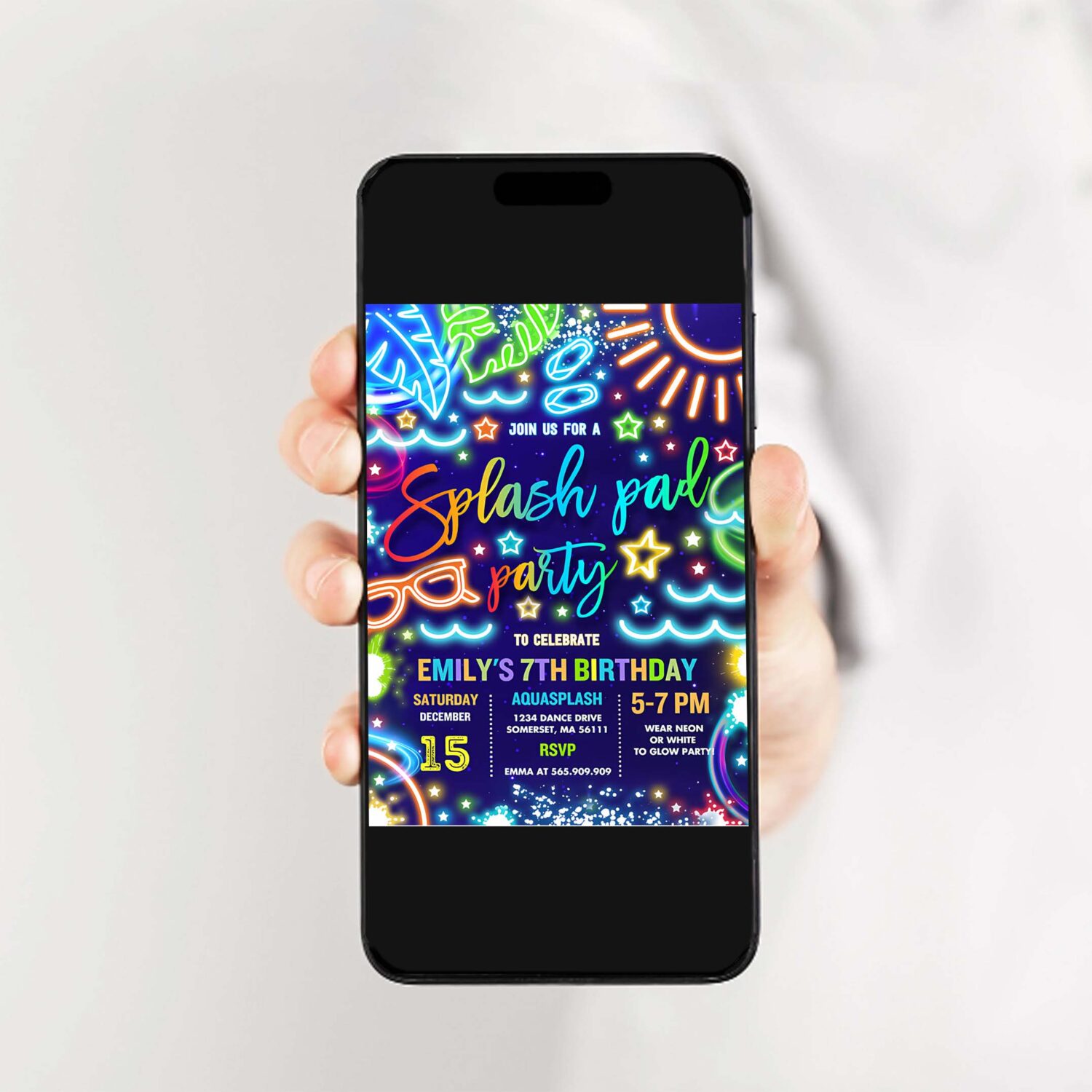 Editable splash pad birthday party invitation glow neon tie dye summer water slide splish splash pool birthday party instant download pwq 2