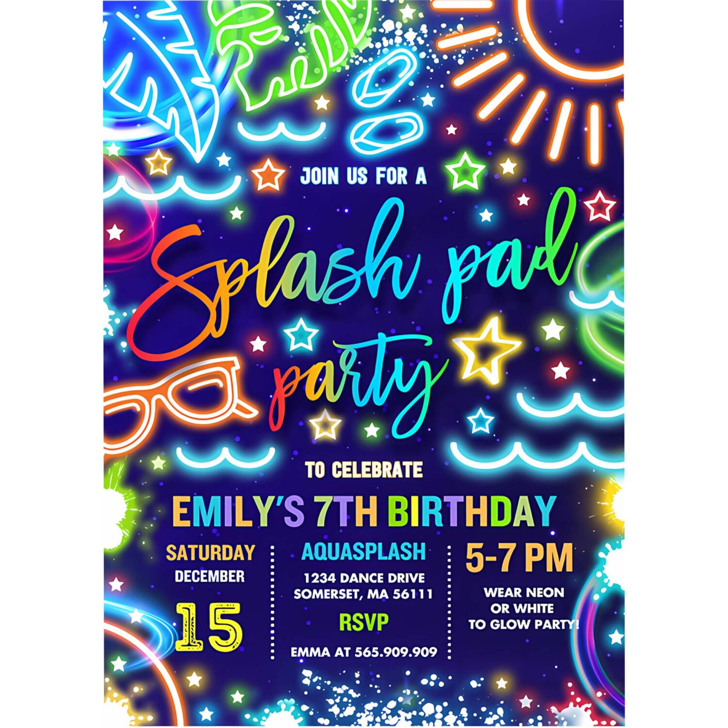 Editable splash pad birthday party invitation glow neon tie dye summer water slide splish splash pool birthday party instant download pwq 4