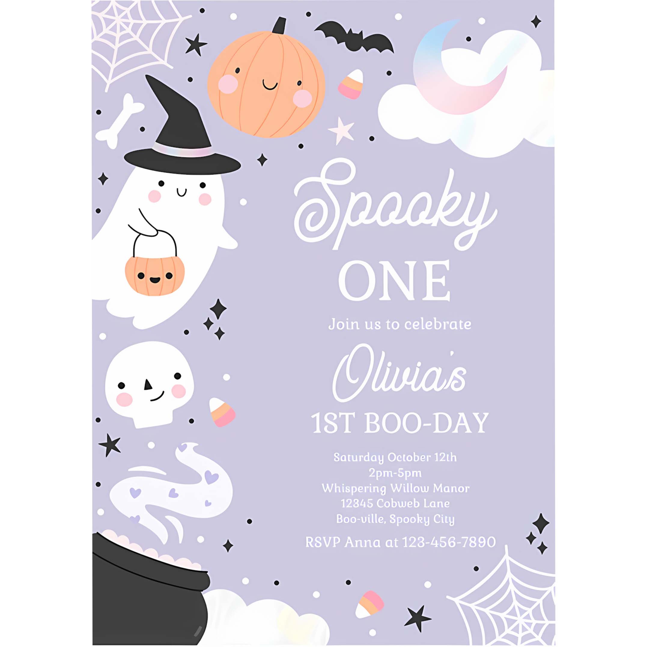 Editable Spooky One Halloween Ghost 1st Birthday Party Invitation Boho Groovy Ghost Halloween Birthday Party Invite Instant Download 42A