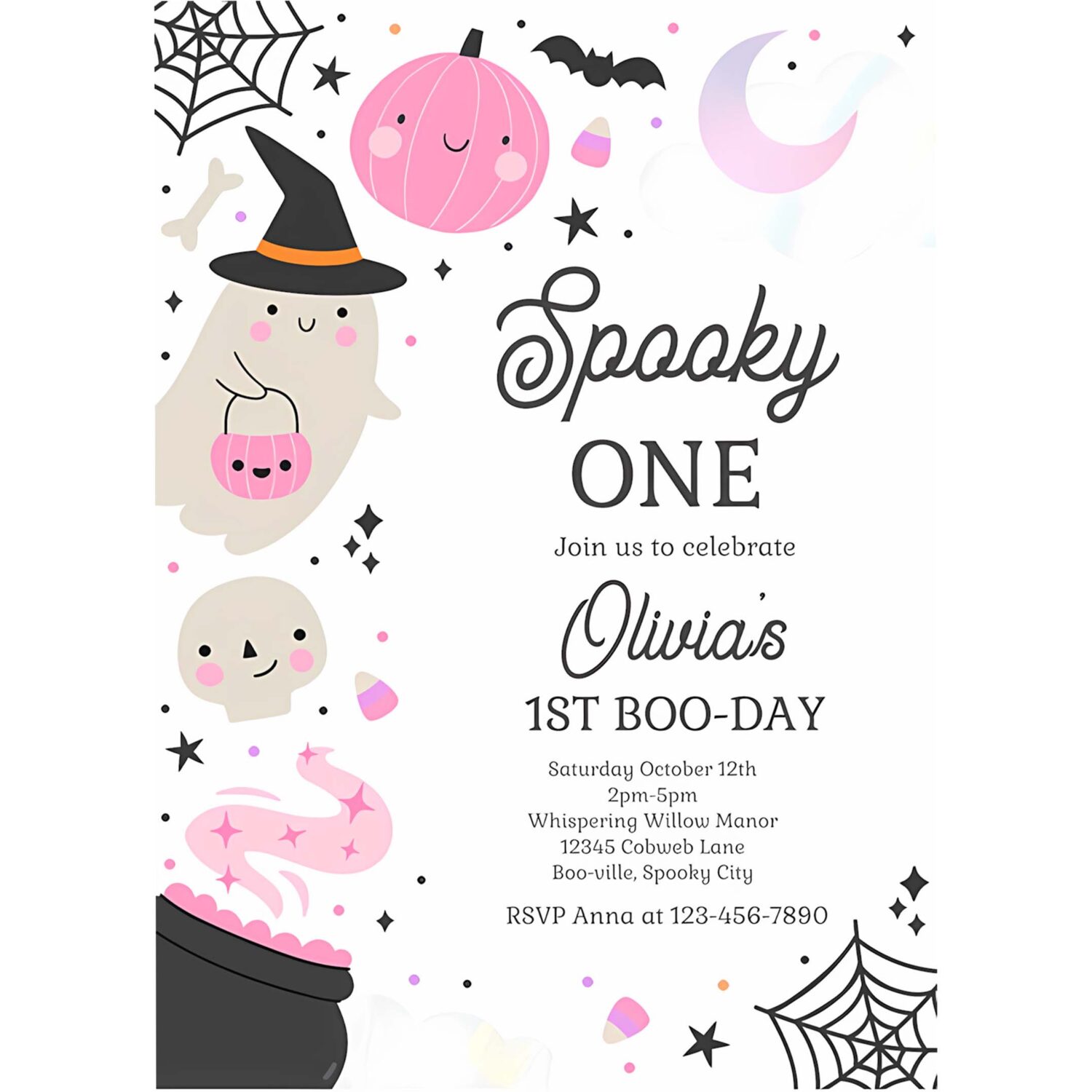 Editable spooky one halloween ghost 1st birthday party invitation boho groovy ghost halloween birthday party invite instant download 42w 4