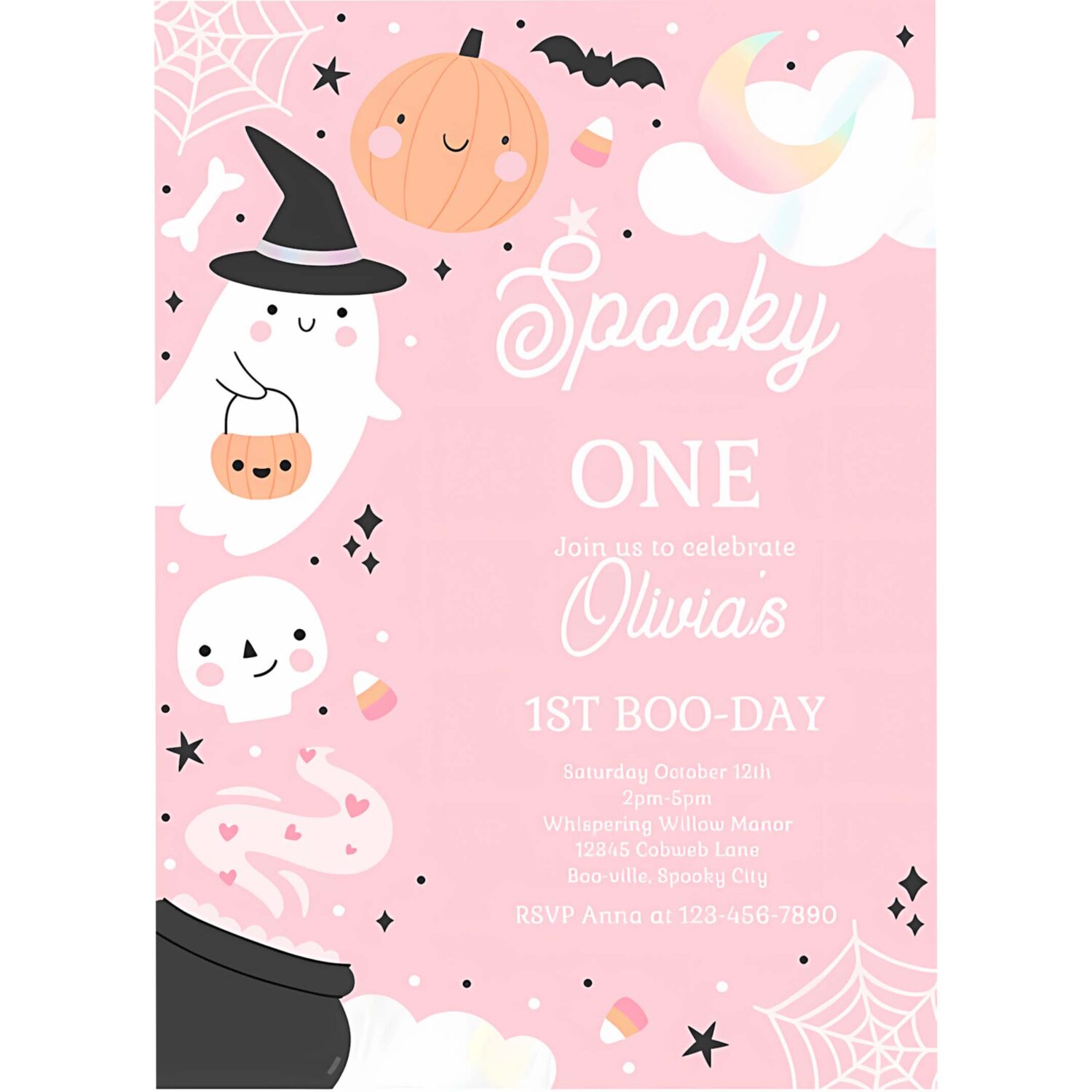 Editable spooky one halloween ghost 1st birthday party invitation boho groovy ghost halloween birthday party invite instant download 43a 4