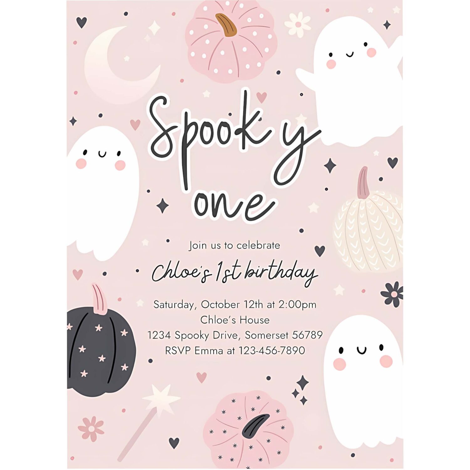 Editable spooky one halloween ghost 1st birthday party invitation boho groovy ghost halloween birthday party invite instant download 45f 4