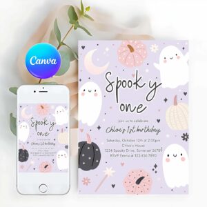 Spooky One Invitation, Spooky One Halloween Ghost 1st Birthday Party Invitation Boho Groovy Ghost Halloween Birthday Party Invite