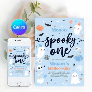 Spooktacular Invitation, Spooky One Halloween Ghost 1st Birthday Party Invitation Cute Boy Ghost 1st Birthday Spooktacular 1st Birthday