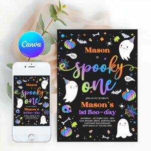 Spooktacular Invitation, Spooky One Halloween Ghost 1st Birthday Party Invitation Cute Boy Ghost 1st Birthday Spooktacular 1st Birthday
