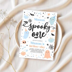 Editable spooky one halloween ghost 1st birthday party invitation cute boy ghost 1st birthday spooktacular 1st birthday instant download g62 1