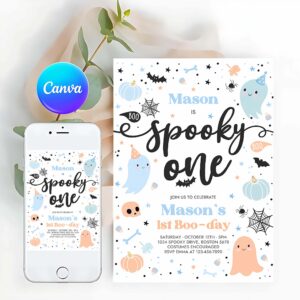 Spooktacular Invitation, Spooky One Halloween Ghost 1st Birthday Party Invitation Cute Boy Ghost 1st Birthday Spooktacular 1st Birthday