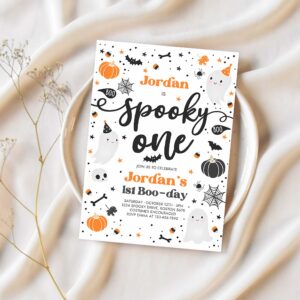 Editable spooky one halloween ghost 1st birthday party invitation cute boy ghost 1st birthday spooktacular 1st birthday instant download g8 1