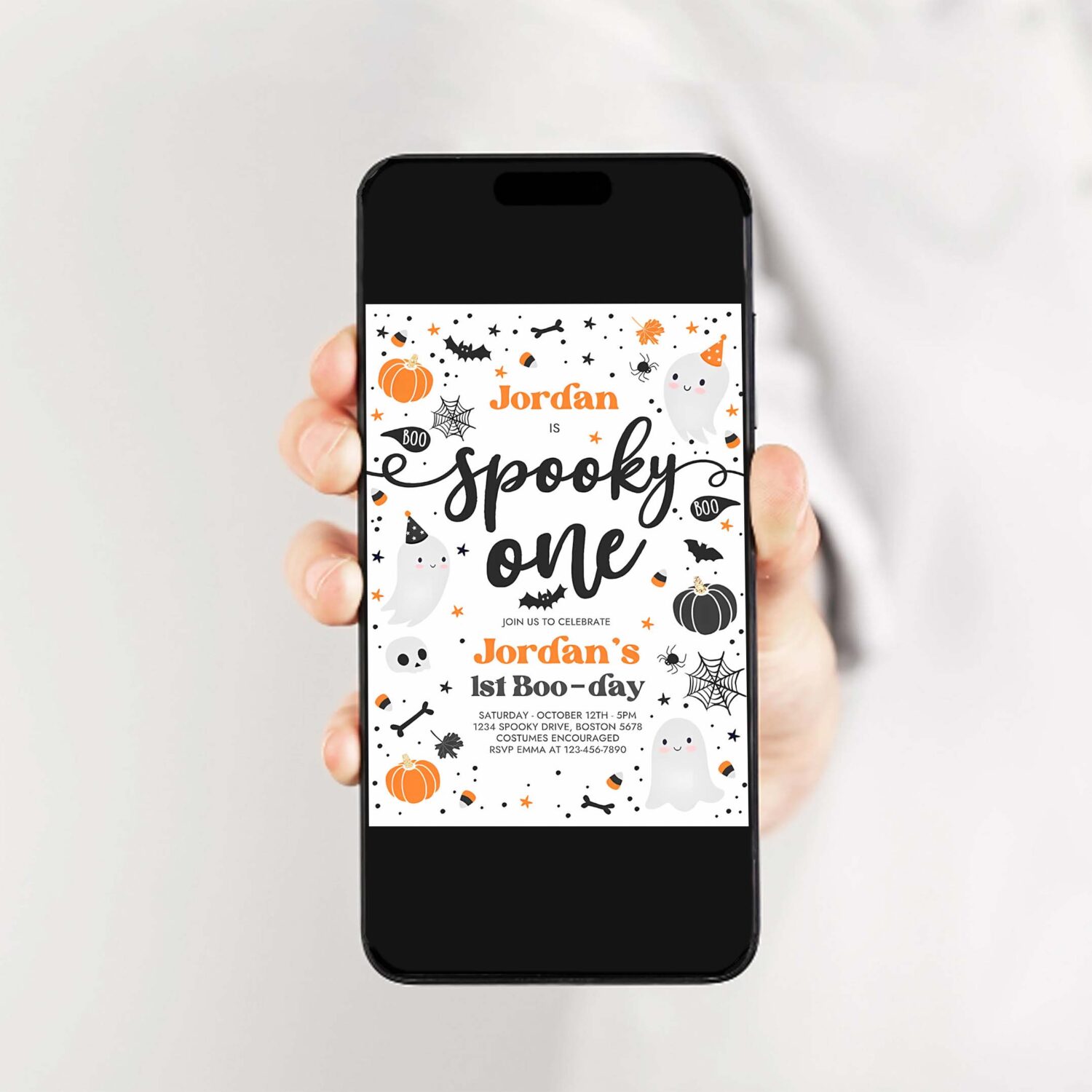 Editable spooky one halloween ghost 1st birthday party invitation cute boy ghost 1st birthday spooktacular 1st birthday instant download g8 2