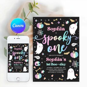 One Spooky Invitation, Spooky One Halloween Ghost 1st Birthday Party Invitation Cute Pink Ghost 1st Birthday Spooktacular 1st Birthday