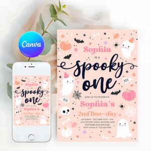 One Spooky Invitation, Spooky One Halloween Ghost 1st Birthday Party Invitation Cute Pink Ghost 1st Birthday Spooktacular 1st Birthday
