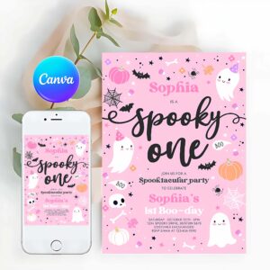 One Spooky Invitation, Spooky One Halloween Ghost 1st Birthday Party Invitation Cute Pink Ghost 1st Birthday Spooktacular 1st Birthday