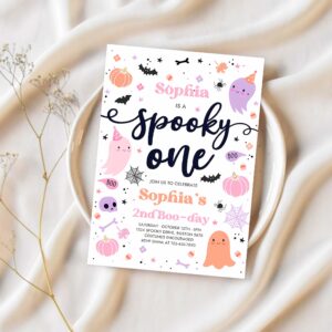Editable spooky one halloween ghost 1st birthday party invitation cute pink ghost 1st birthday spooktacular 1st birthday instant download f6 1