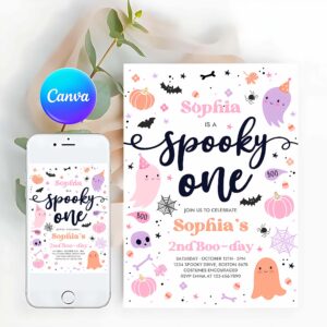 One Spooky Invitation, Spooky One Halloween Ghost 1st Birthday Party Invitation Cute Pink Ghost 1st Birthday Spooktacular 1st Birthday