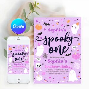 One Spooky Invitation, Spooky One Halloween Ghost 1st Birthday Party Invitation Purple Ghost 1st Birthday Spooktacular 1st Birthday