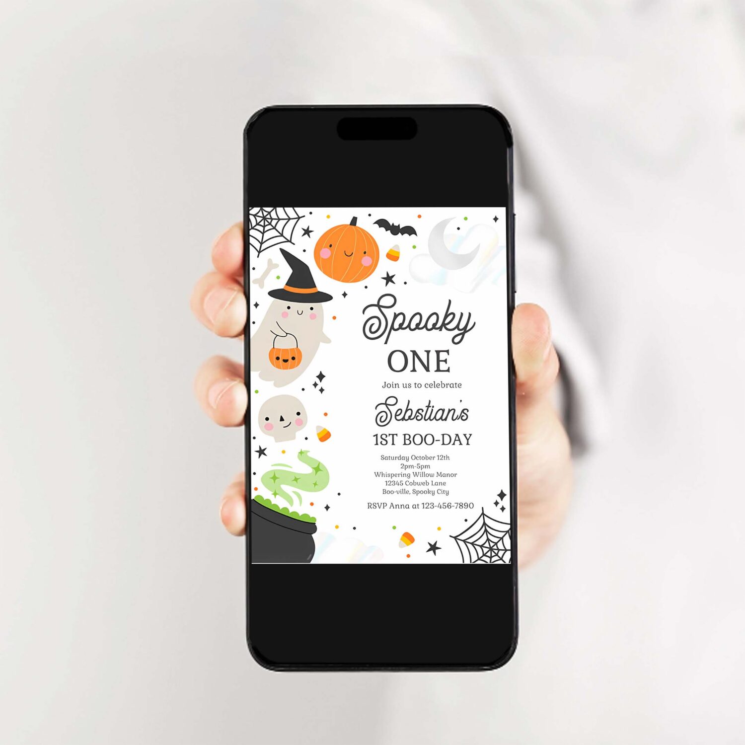 Editable spooky one halloween ghost 1st birthday party invitation spooktacular ghost halloween birthday party invite instant download 4w2 2