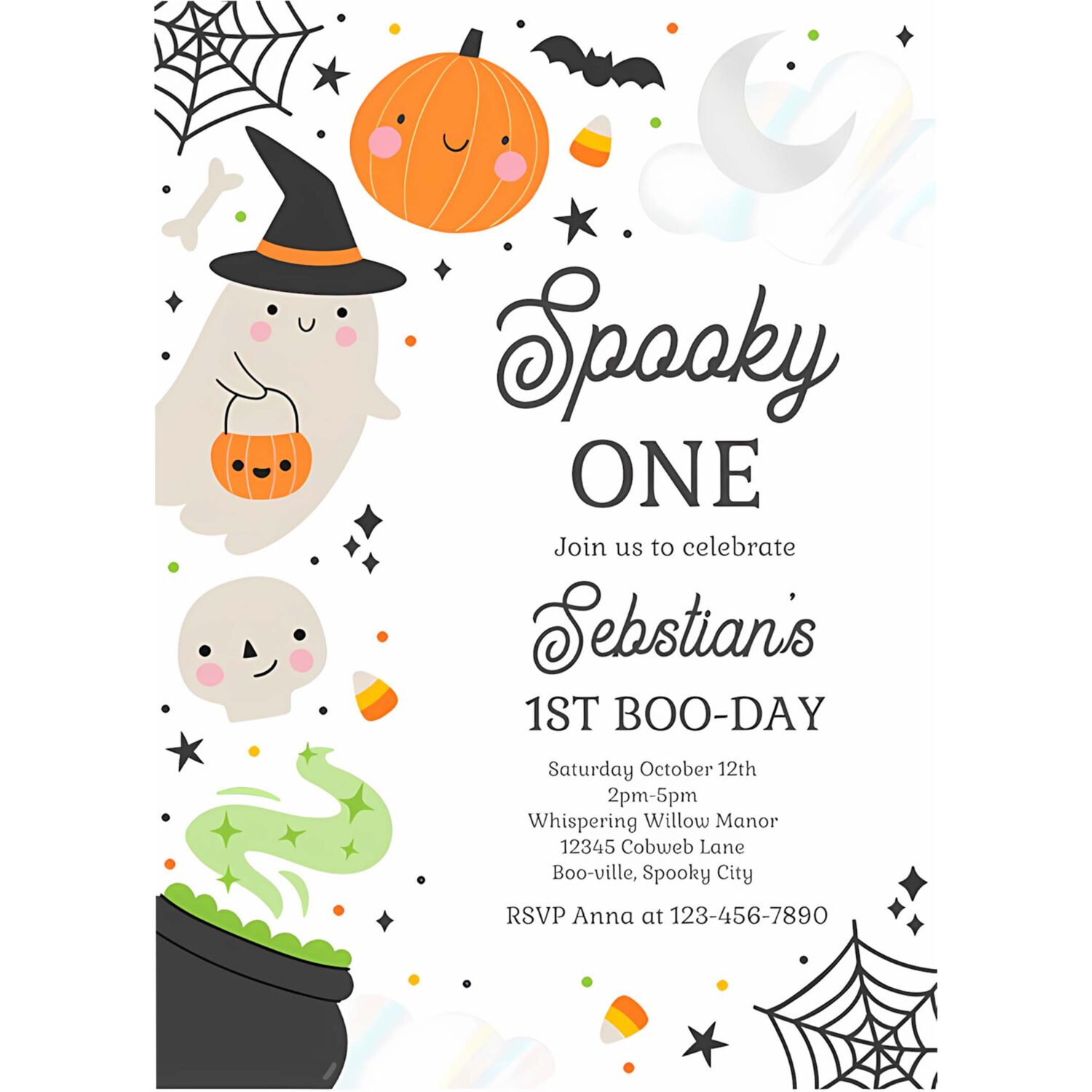 Editable spooky one halloween ghost 1st birthday party invitation spooktacular ghost halloween birthday party invite instant download 4w2 4