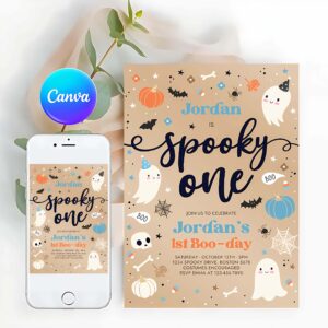 Spooktacular Invitation, Spooky One Vintage Halloween Ghost 1st Birthday Party Invitation Cute Ghost 1st Birthday Party Spooktacular