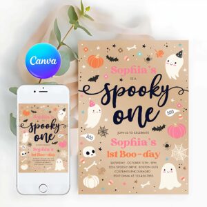 One Spooky Invitation, Spooky One Vintage Halloween Ghost 1st Birthday Party Invitation Cute Ghost 1st Birthday Party Spooktacular