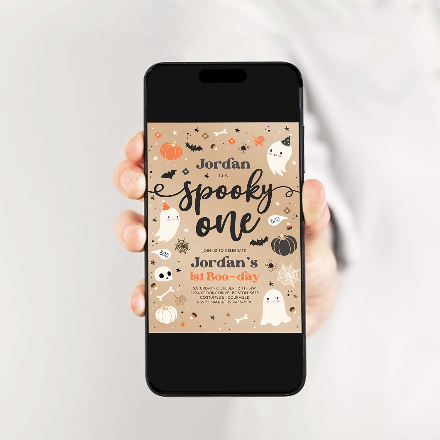 Editable spooky one vintage halloween ghost 1st birthday party invitation cute ghost 1st birthday party spooktacular instant download t2 2
