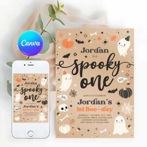 Spooktacular Invitation, Spooky One Vintage Halloween Ghost 1st Birthday Party Invitation Cute Ghost 1st Birthday Party Spooktacular