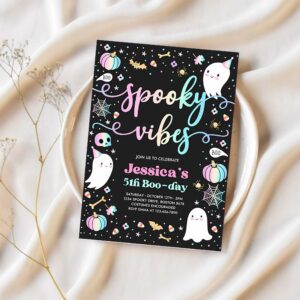Editable spooky vibes halloween ghost any age birthday party invitation ghost spooky birthday party spooktacular party instant download dq 1