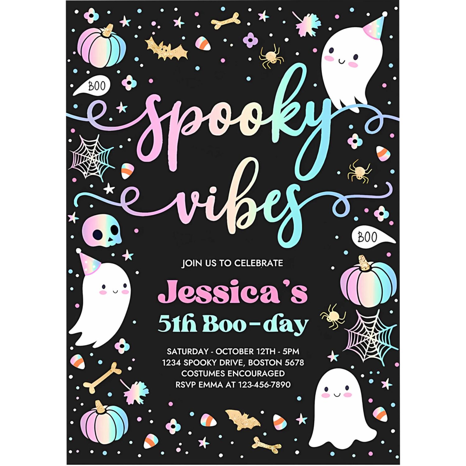 Editable spooky vibes halloween ghost any age birthday party invitation ghost spooky birthday party spooktacular party instant download dq 4