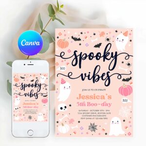 Spooky Vibes Invitation, Spooky Vibes Halloween Ghost Any Age Birthday Party Invitation Ghost Spooky Birthday Party Spooktacular Party